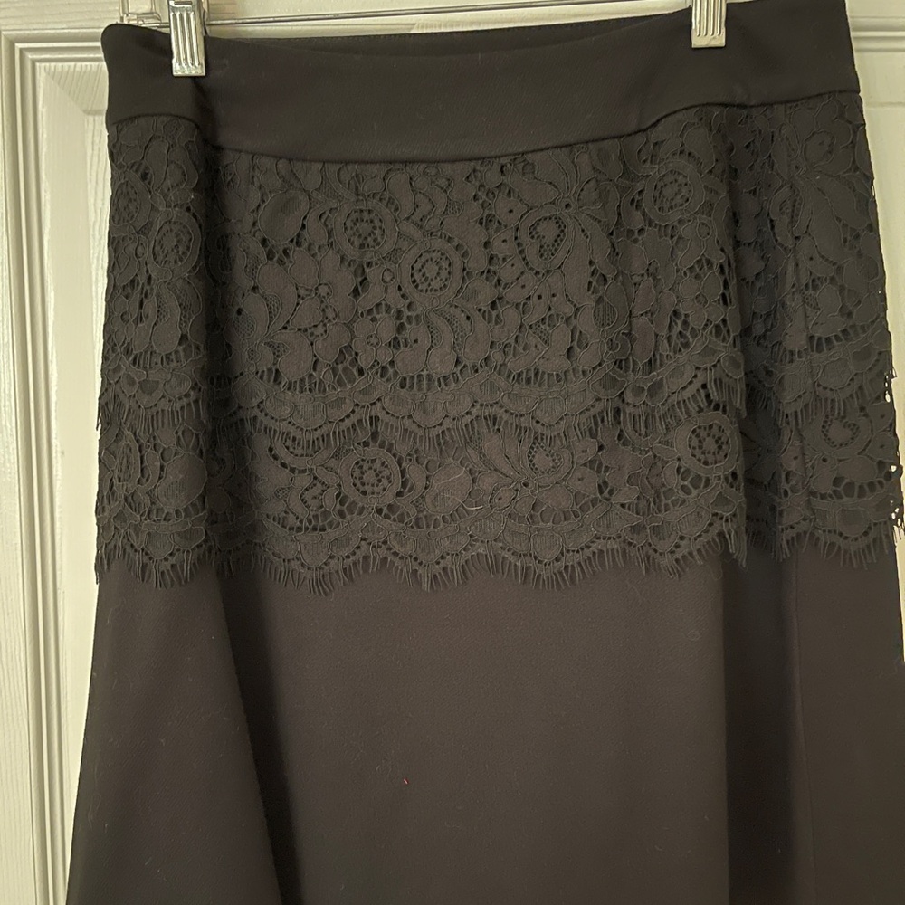 CAbi Elegant Black Lace Overlay mini Skirt